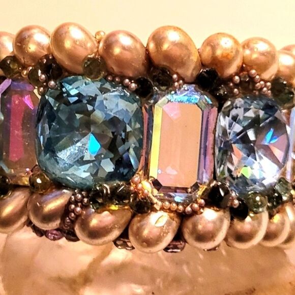 Wendy Gell Wristy Blue and Pearl Vintage Bangle